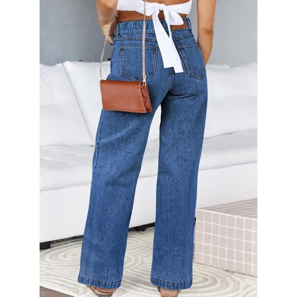 Plus Size Women's High Waist Straight Leg Jeans Breathable Denim Pockets - Picture 2 of 5
